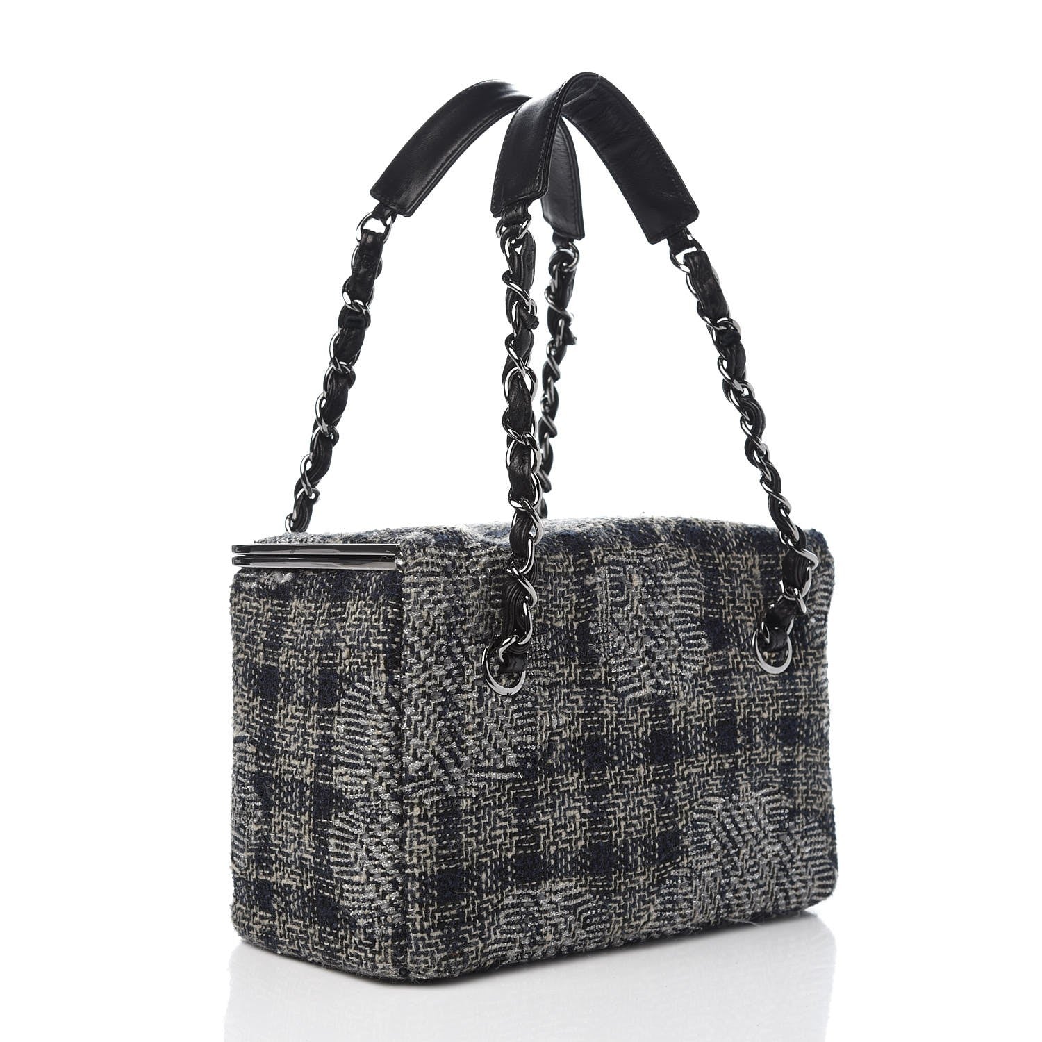 Chanel Tweed Paris NY Framed Box Shoulder Bag Navy Grey Silver 3 of 9