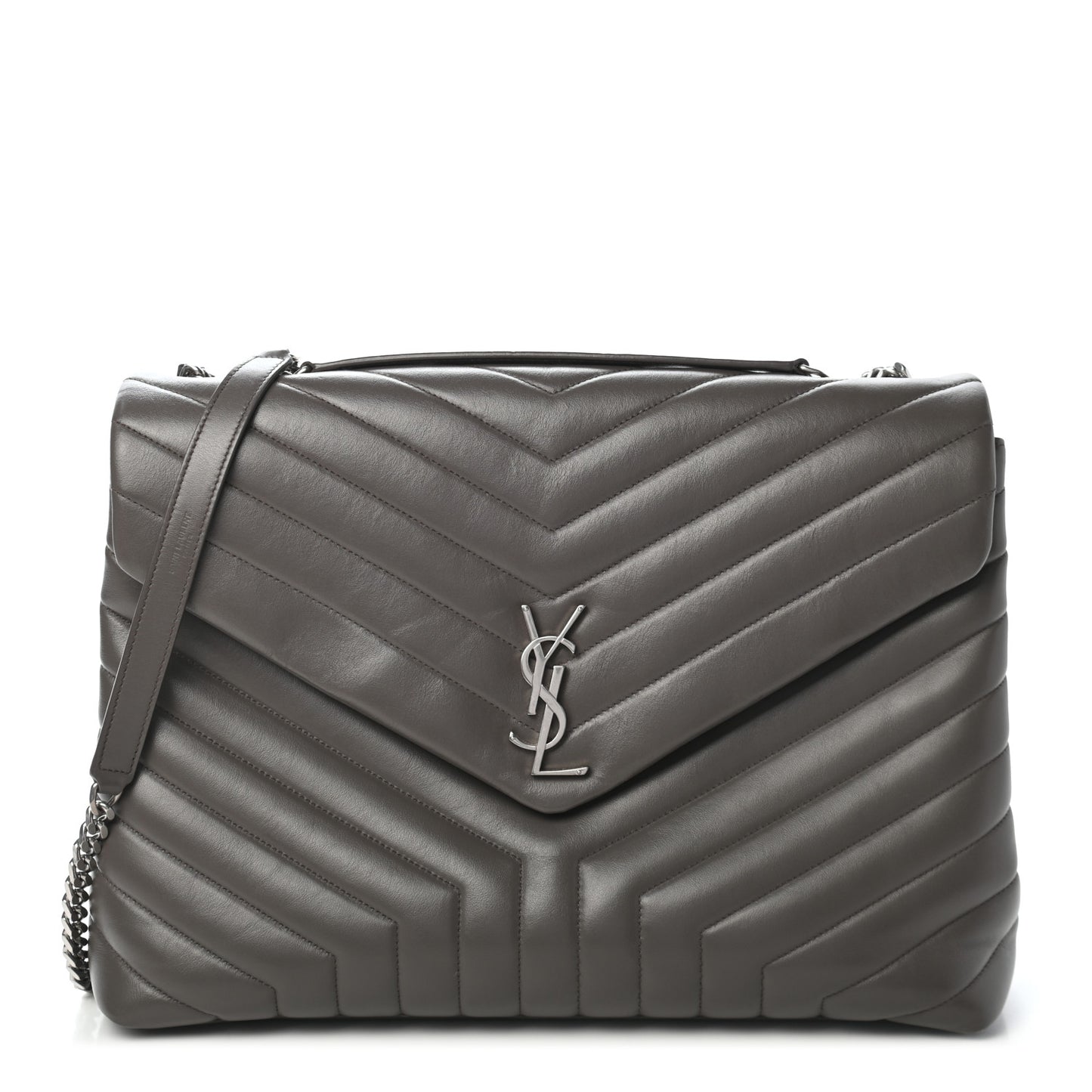 Calfskin Y Quilted Monogram Large Loulou Chain Satchel Asphalt