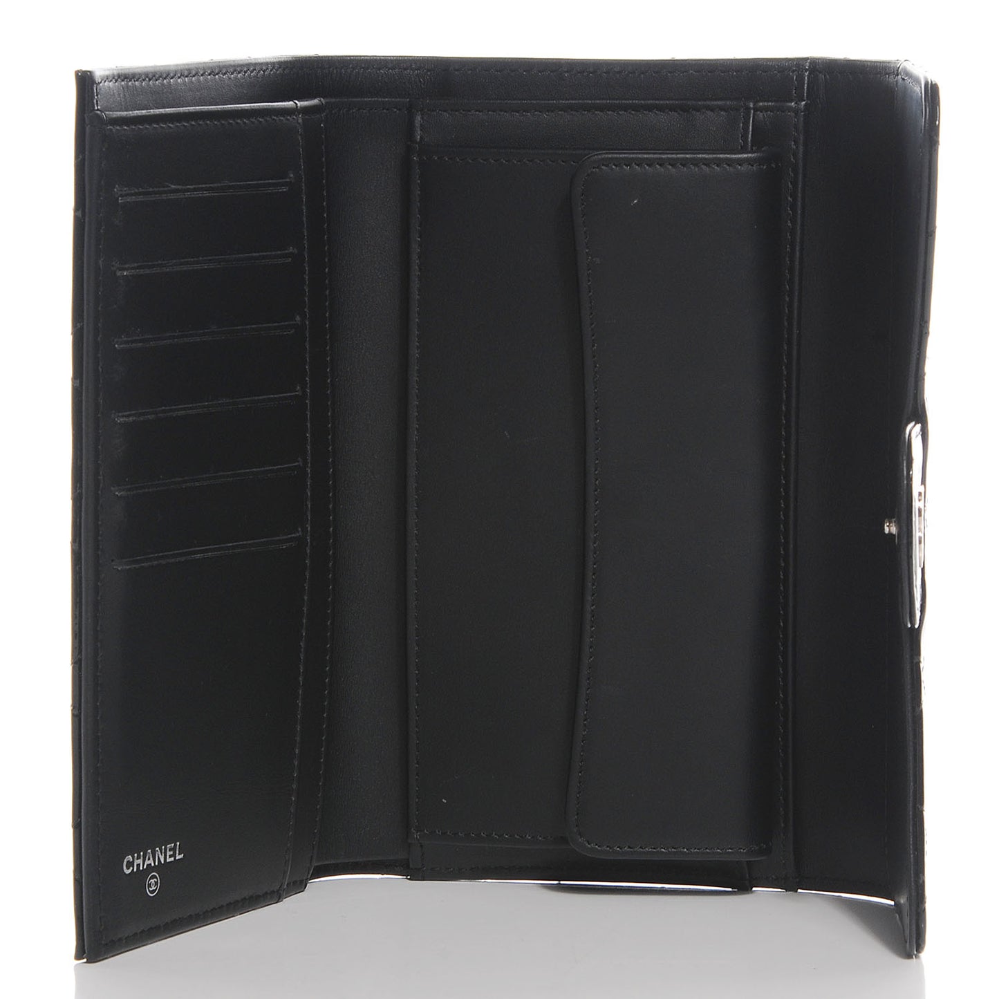 Patent Quilted Large Flap Wallet Black