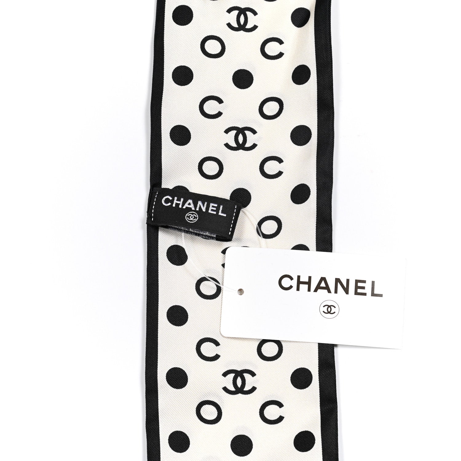 Chanel Silk CC Twilly Hair Tie Ivory Black 5 of 5