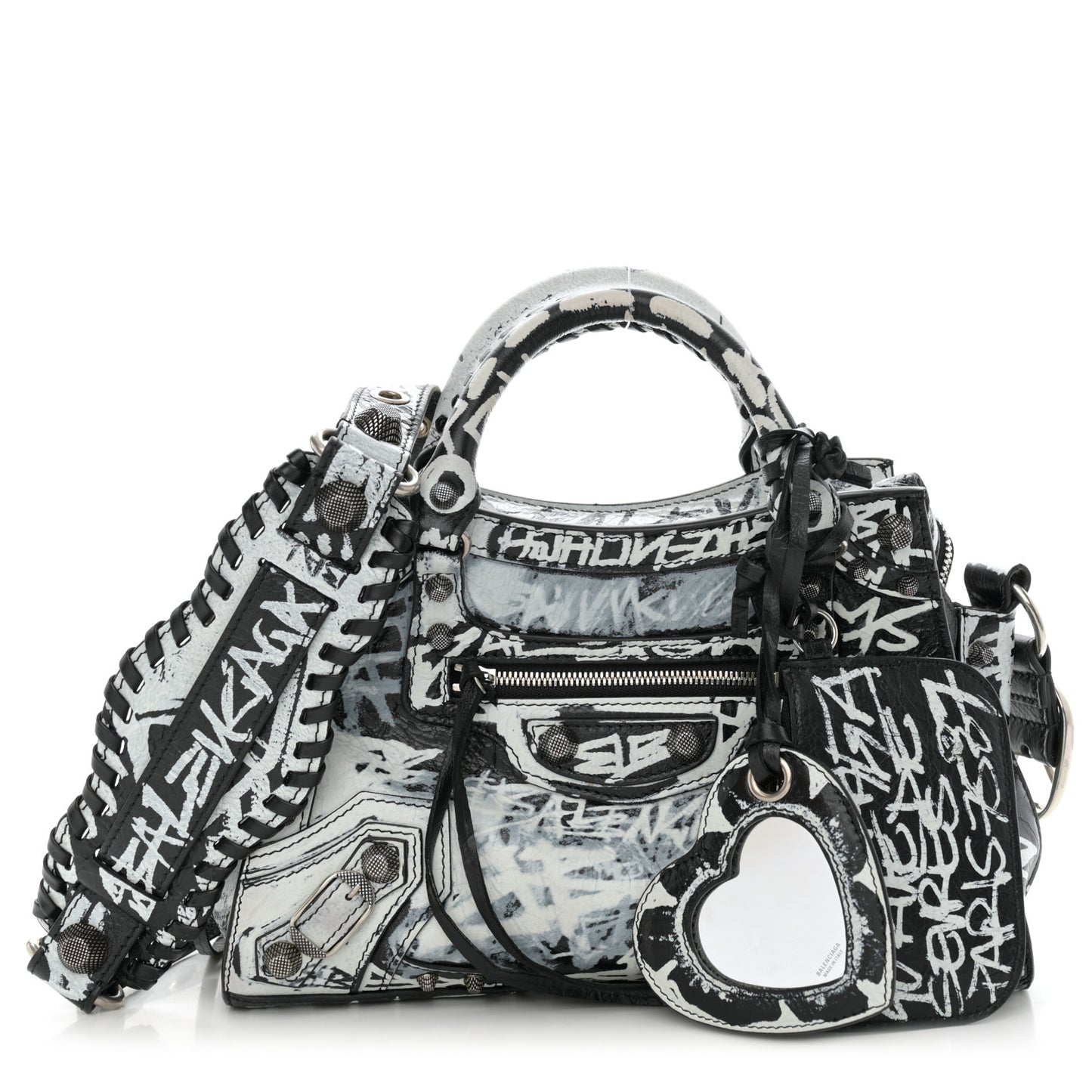 Agneau Arena Graffiti Neo Cagole Handbag XS Black White