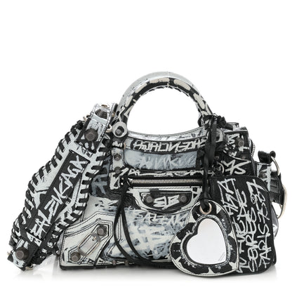 Balenciaga Agneau Arena Graffiti Neo Cagole Handbag XS Black White 1 of 9