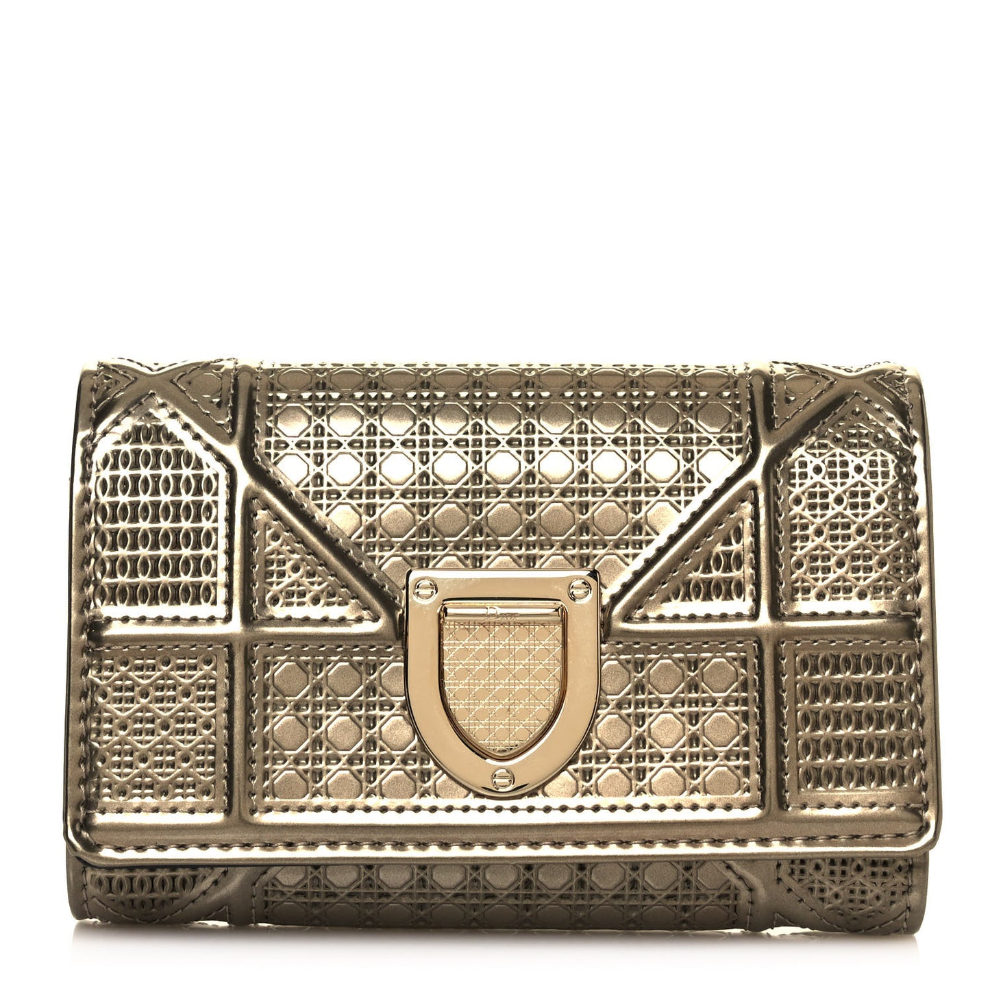 Metallic Patent Micro-Cannage Diorama Elancee Wallet Gold