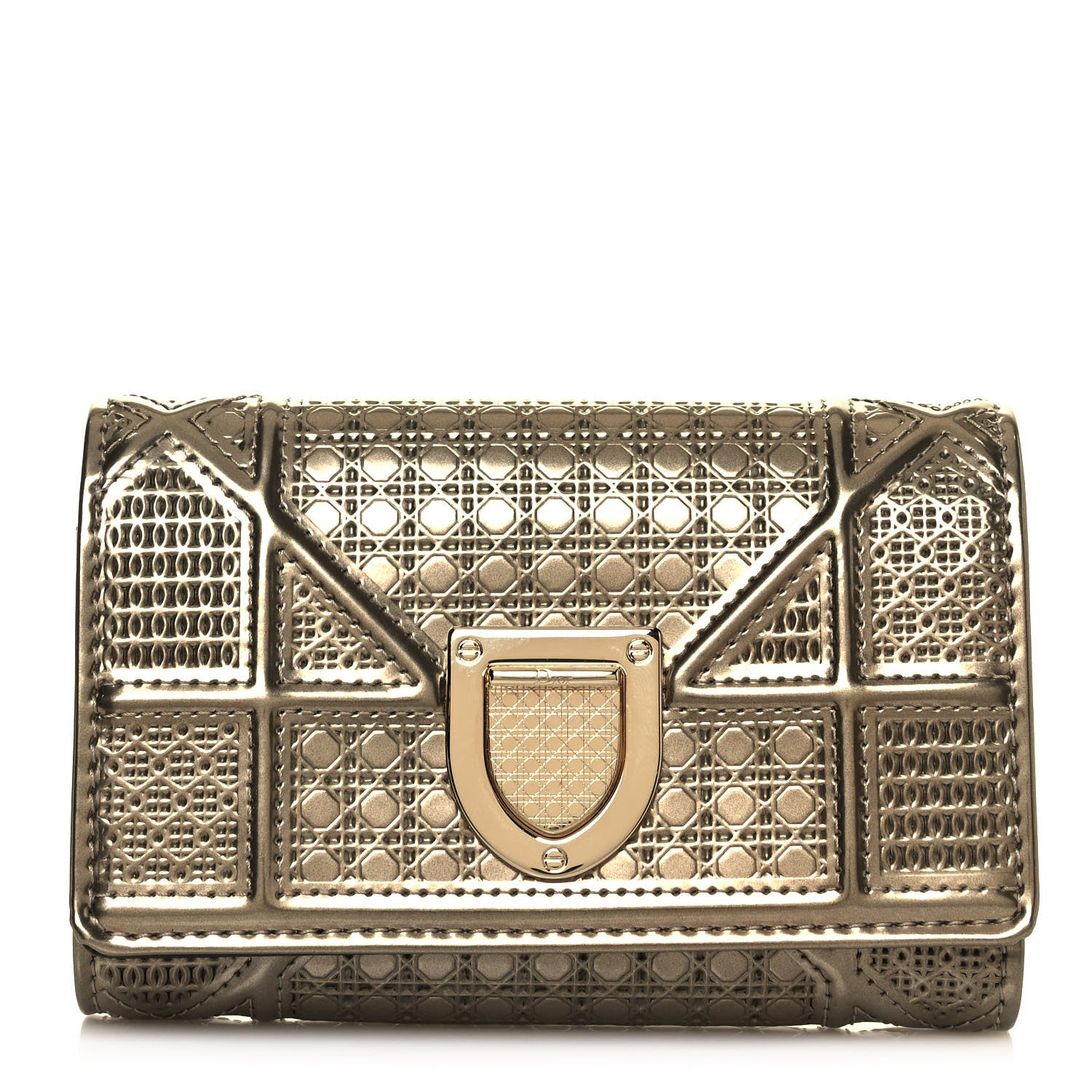 Christian Dior Metallic Patent Micro-Cannage Diorama Elancee Wallet Gold 1 of 11