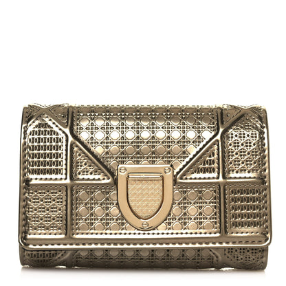 Christian Dior Metallic Patent Micro-Cannage Diorama Elancee Wallet Gold 1 of 11