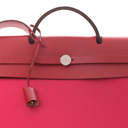 Hermes Military Toile Vache Hunter Herbag Zip Retourne Cabine Bag Rose Mexico Rouge Piment 9 of 13