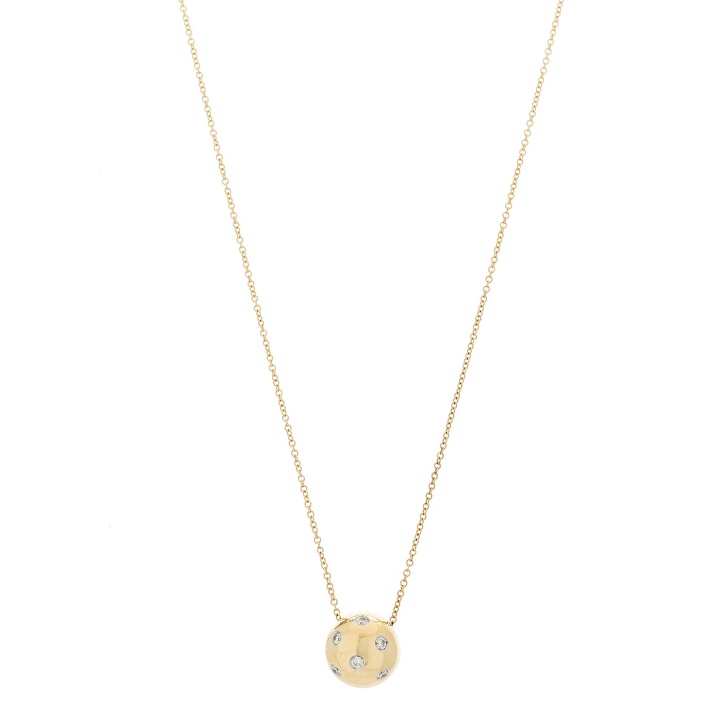 Tiffany 18K Yellow Gold Platinum Diamond Etoile Ball Pendant Necklace 1 of 6
