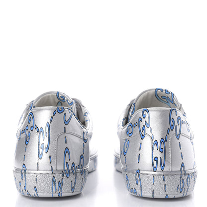 Gucci Miro Rubber Wax GucciGhost Print Mens New Ace Sneakers 8.5 Silver 6 of 10