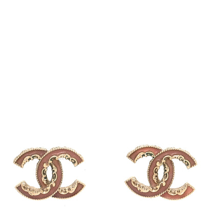 Chanel Enamel CC Baroque Earrings Light Pink Gold 1 of 4