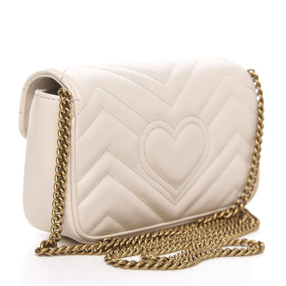 Gucci Calfskin Matelasse Super Mini GG Marmont Shoulder Bag White 3 of 12