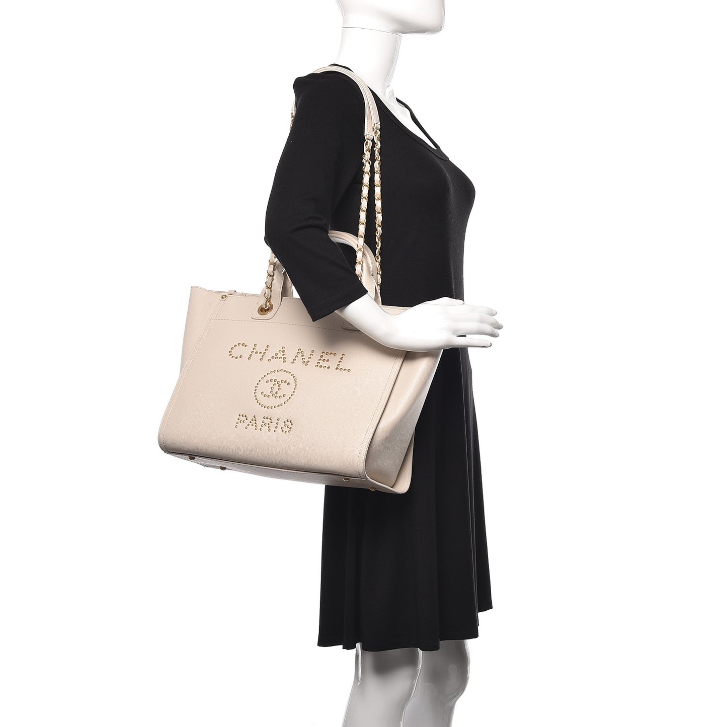 Caviar Small Studded Deauville Tote Ivory