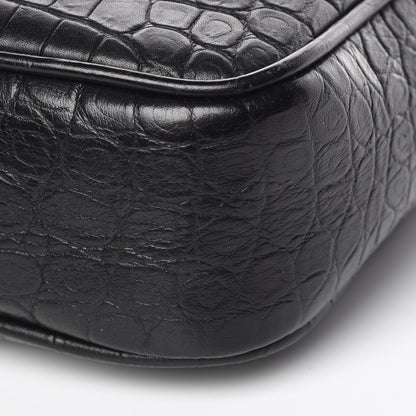 Saint Laurent Calfskin Crocodile Embossed Monogram Lou Camera Bag Black 9 of 10