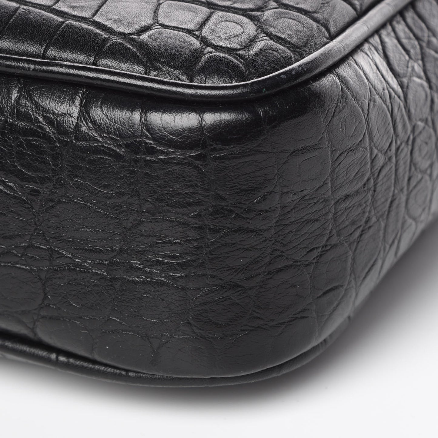 Calfskin Crocodile Embossed Monogram Lou Camera Bag Black