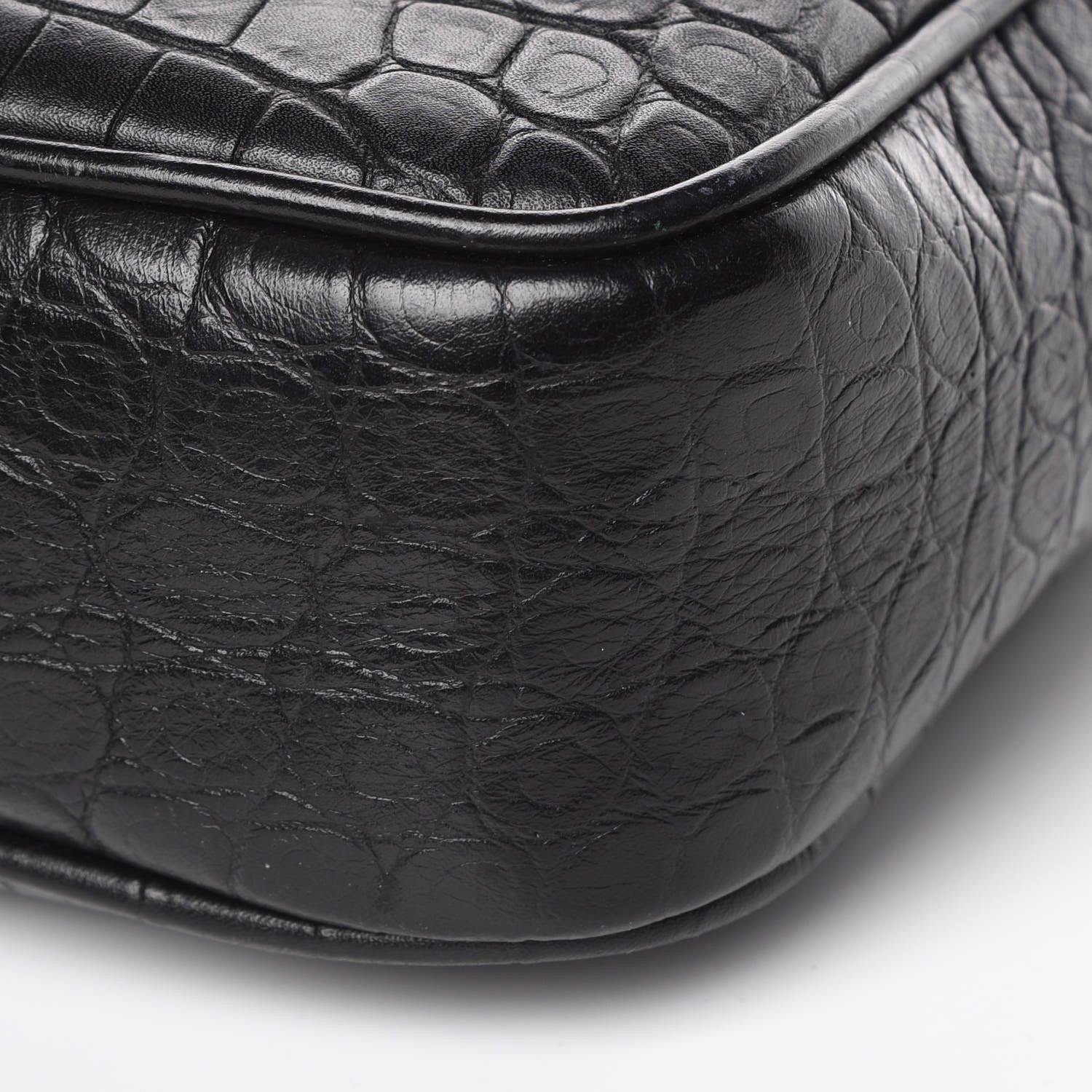 Saint Laurent Calfskin Crocodile Embossed Monogram Lou Camera Bag Black 9 of 10