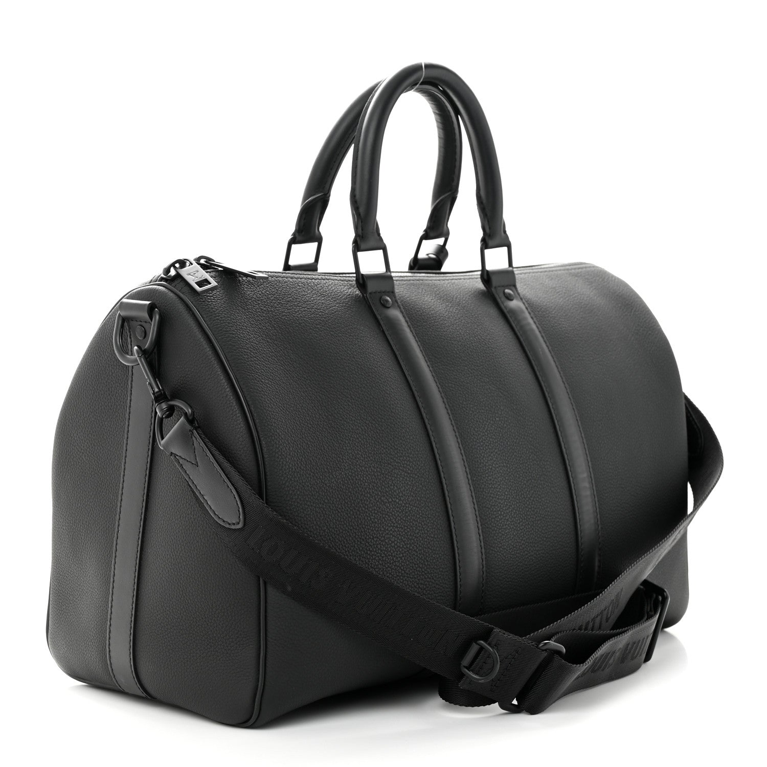 Louis Vuitton Grained Calfskin Aerogram Keepall Bandouliere 40 Black 2 of 16