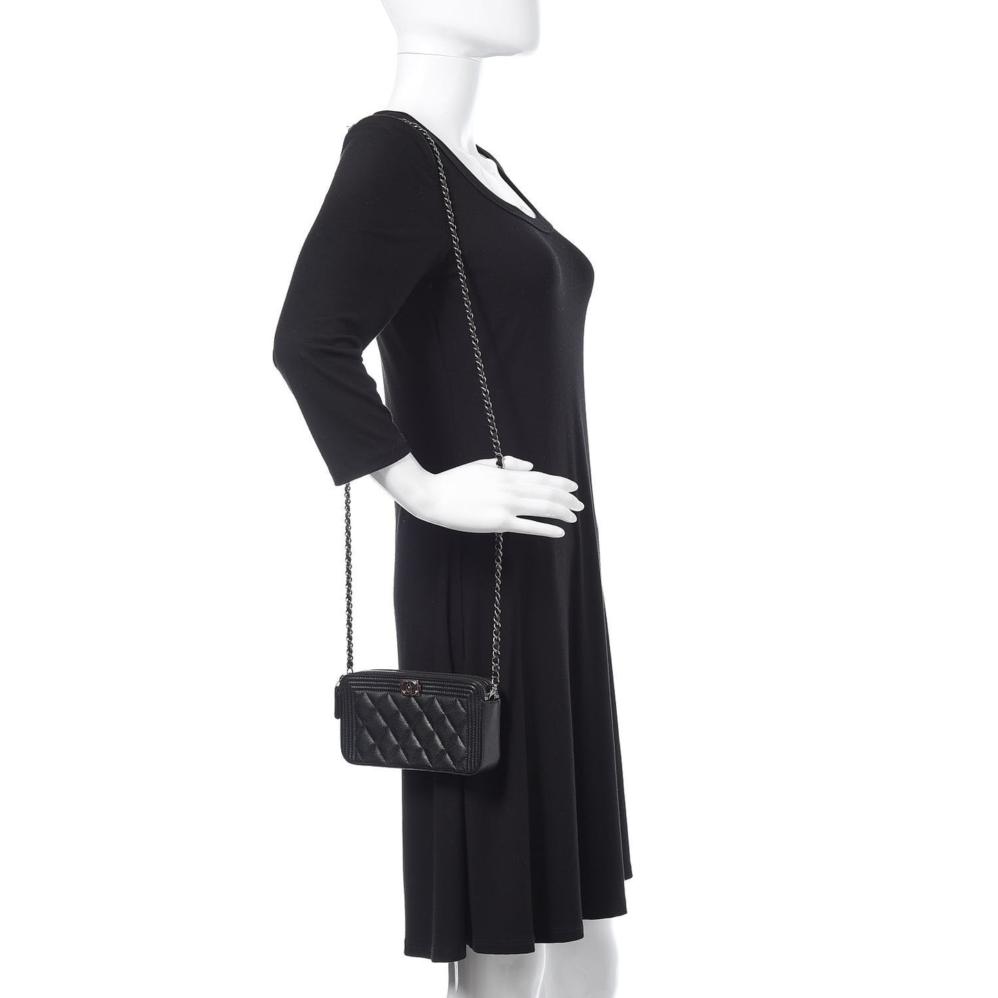 Caviar Quilted Small Boy Clutch With Chain Black