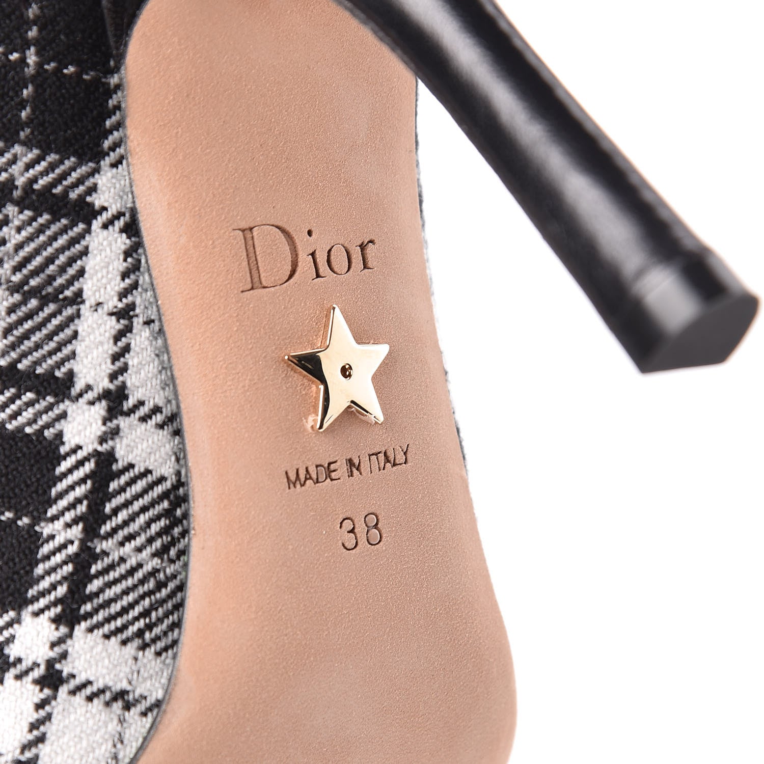 Christian Dior Canvas Ribbon Tartan Print Embroidered J'Adior 100mm Pumps 38 Black Off White 8 of 9
