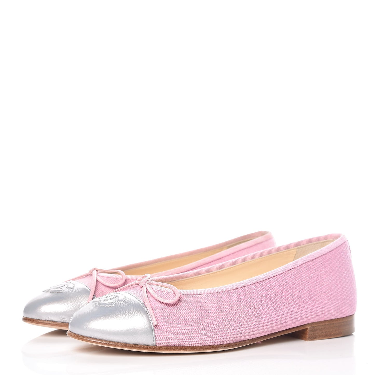 Iridescent Fabric Lambskin Cap Toe Ballerina Flats 36 Pink Light Grey