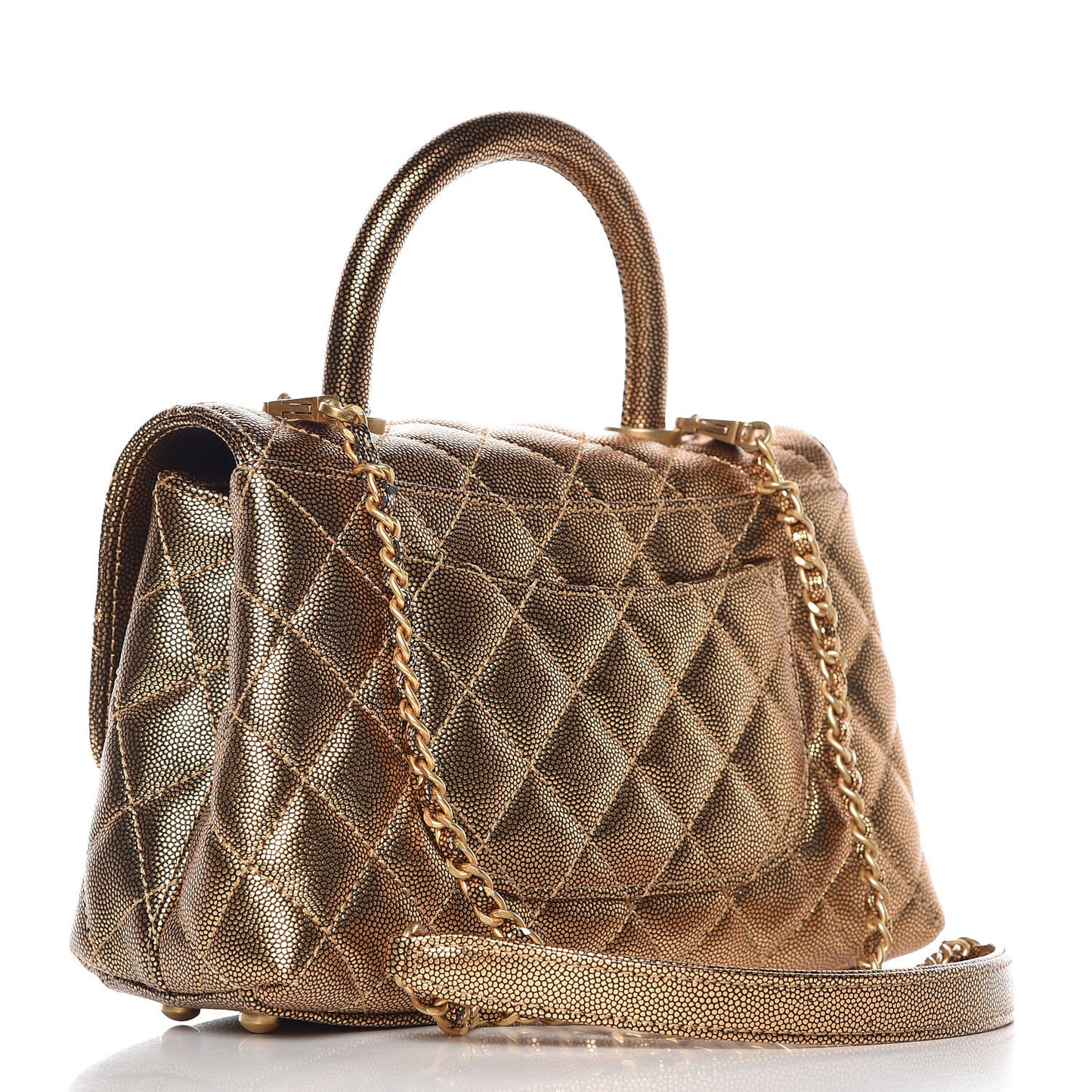 Metallic Caviar Quilted Mini Coco Handle Flap Gold