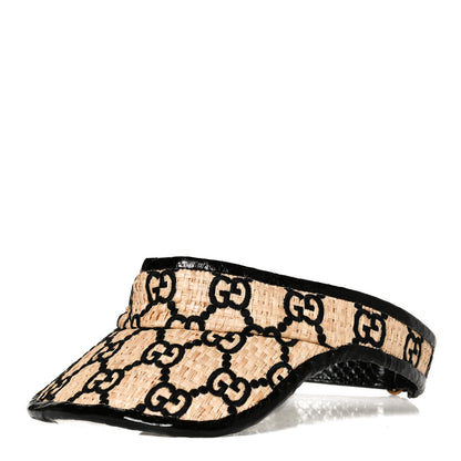 Gucci Raffia Elaphe GG Monogram Embroidered Afraa Visor L Ivory Black 1 of 8