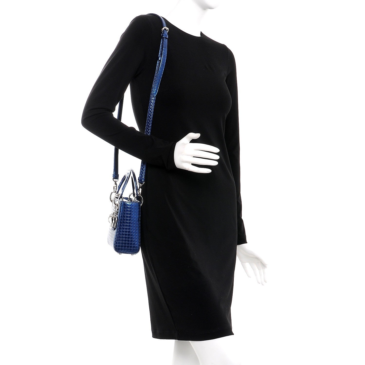 Christian Dior Metallic Patent Micro-Cannage Mini Lady Dior Blue 2 of 8