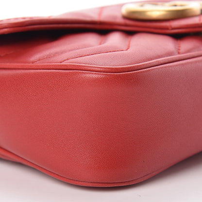 Gucci Calfskin Matelasse Super Mini GG Marmont Shoulder Bag Hibiscus Red 9 of 10