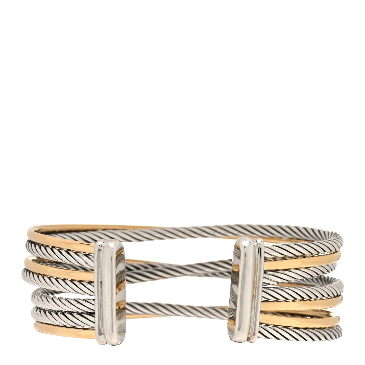 Sterling Silver 18K Yellow Gold 21mm Four Row Crossover Cuff Bracelet