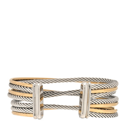 David Yurman Sterling Silver 18K Yellow Gold 21mm Four Row Crossover Cuff Bracelet 2 of 3