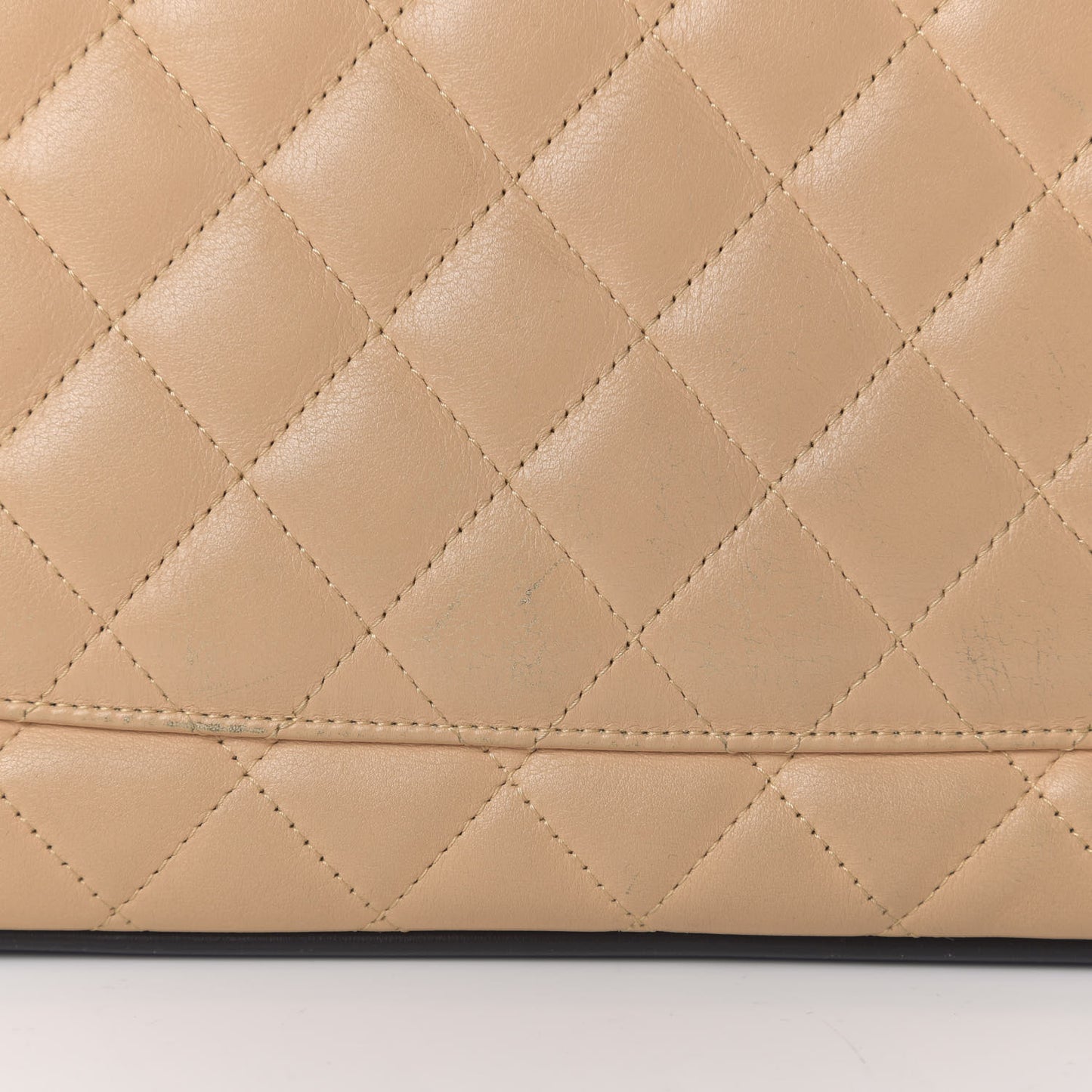 Calfskin Quilted Large Cambon Tote Beige Black