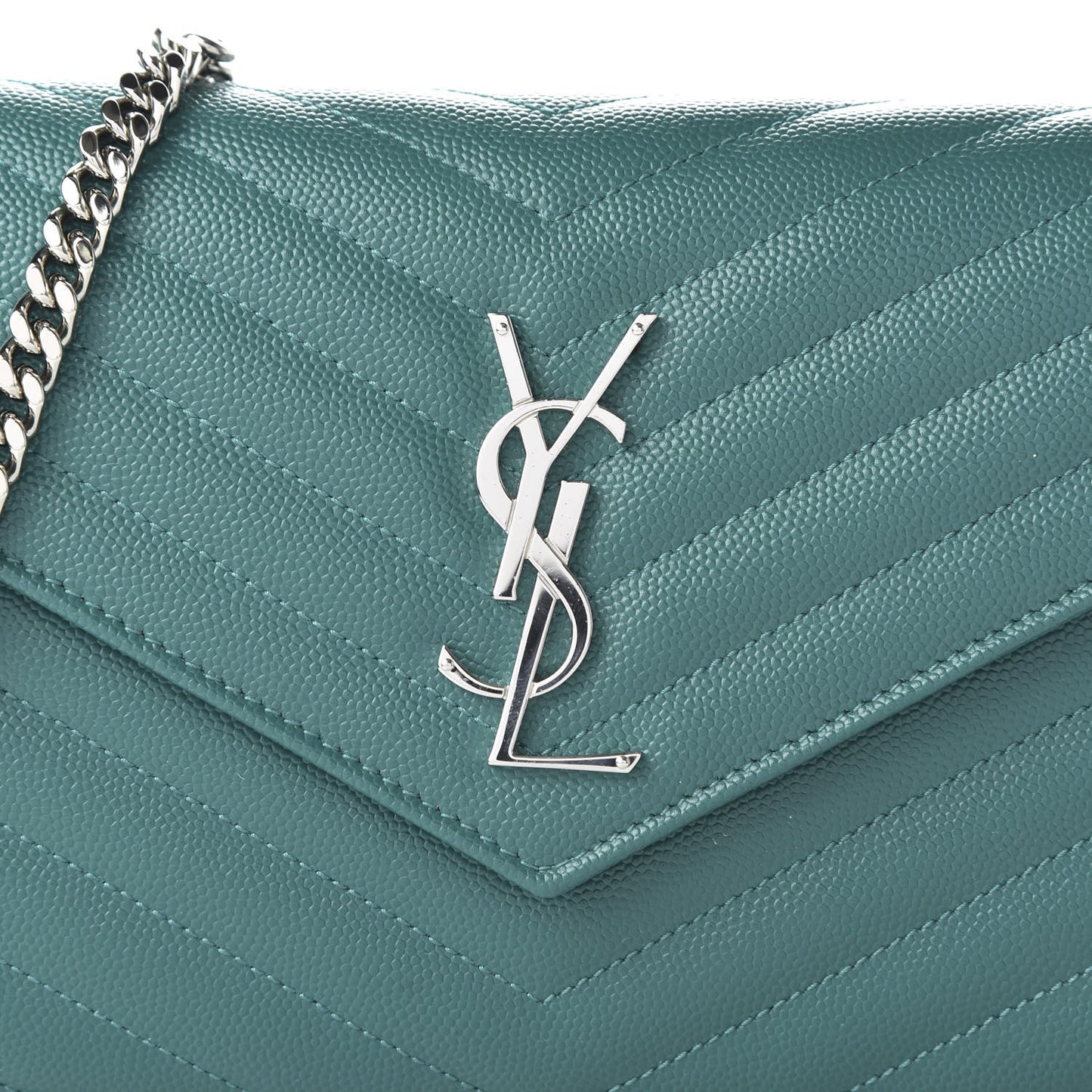 Grain De Poudre Matelasse Chevron Monogram Chain Wallet Malachite