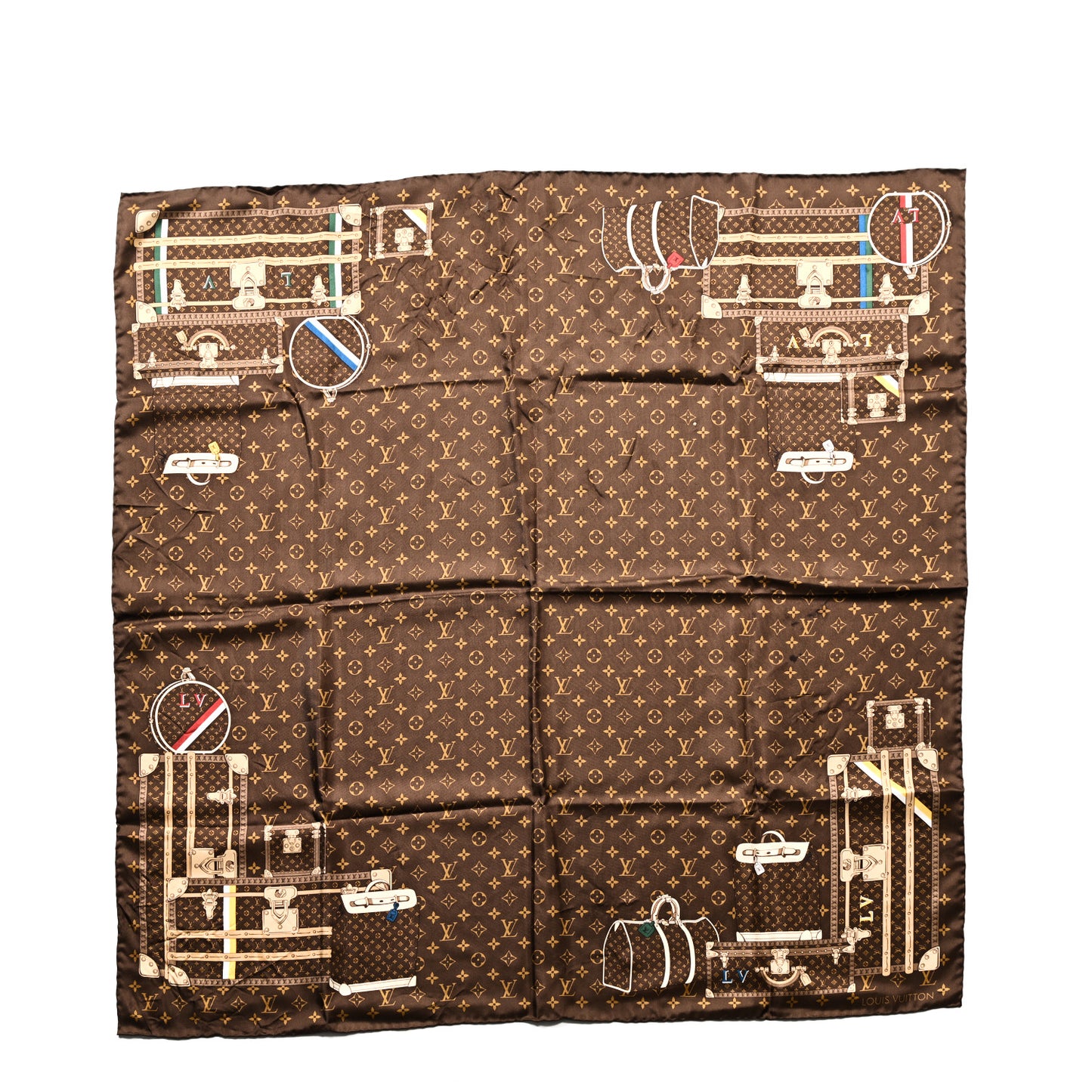 Silk Monogram Trunks Square Scarf Marroon