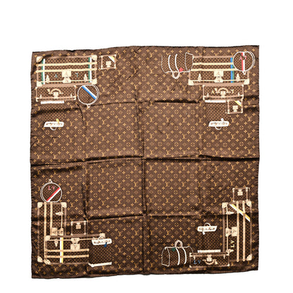 Louis Vuitton Silk Monogram Trunks Square Scarf Marroon 1 of 4
