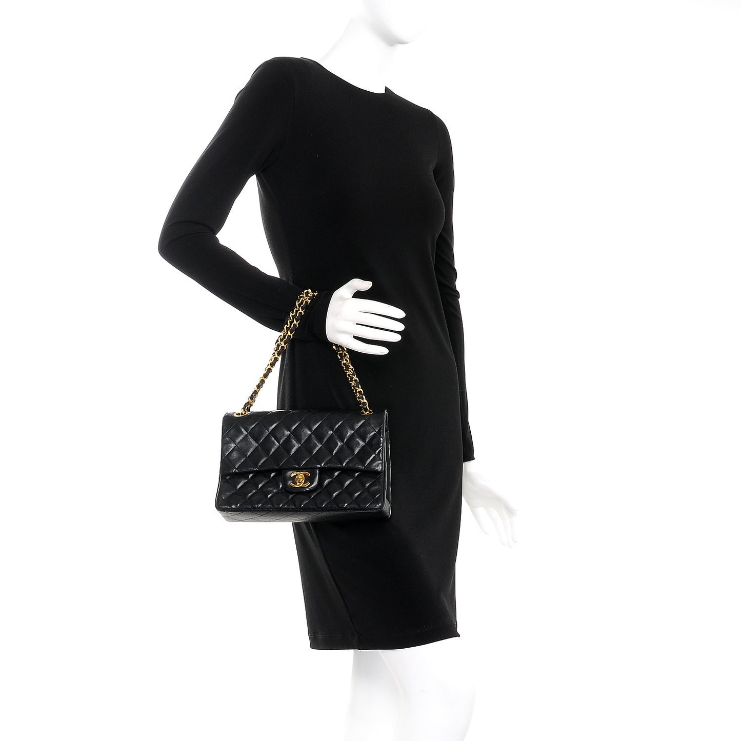 Lambskin Quilted Medium Double Flap Black
