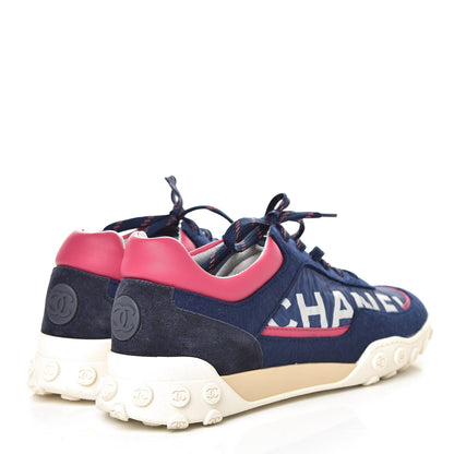 Chanel Wool Nylon Lambskin Suede Calfskin Womens Logo Sneakers 39 Navy Pink 4 of 11
