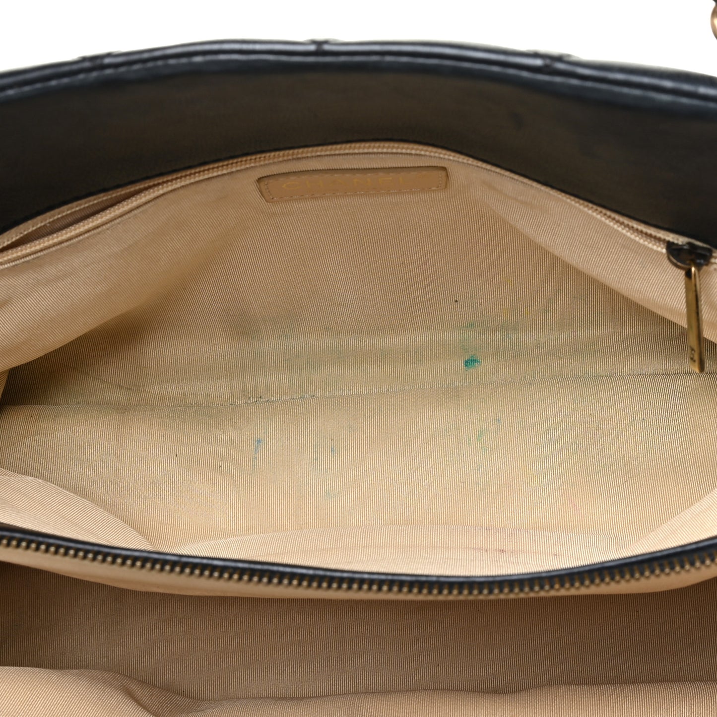 Calfskin Quilted Small CC Crown Tote Black