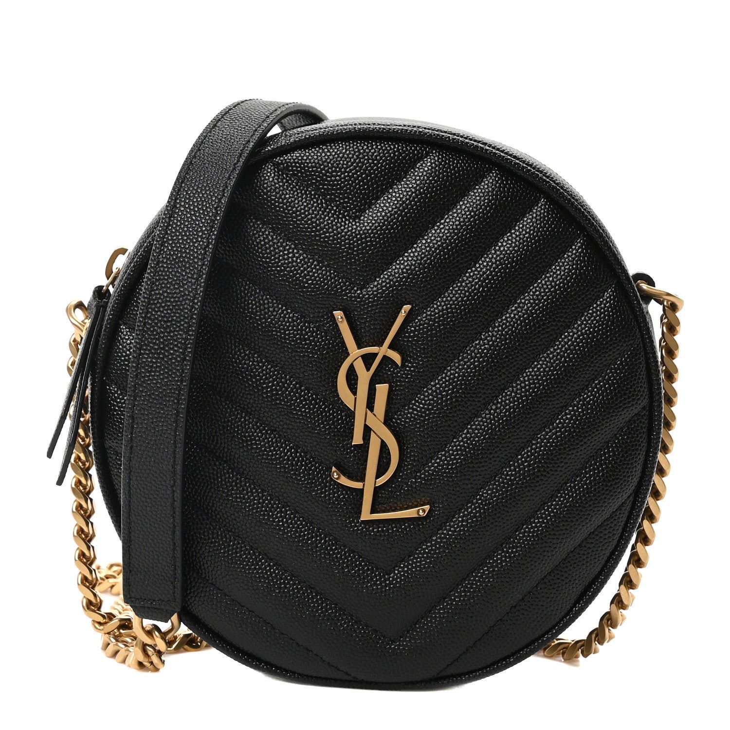 Saint Laurent Grain De Poudre Matelasse Chevron Quilted Round Vinyle Camera Bag Black 1 of 10