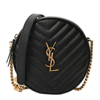 Saint Laurent Grain De Poudre Matelasse Chevron Quilted Round Vinyle Camera Bag Black 1 of 10