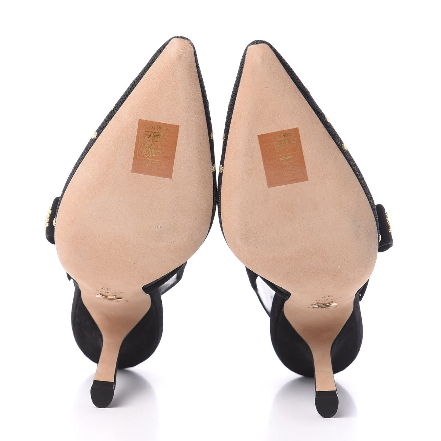 Mesh Plumetis Suede Dotted Studded J'Adoir Slingback 100mm Pumps 37 Black Gold