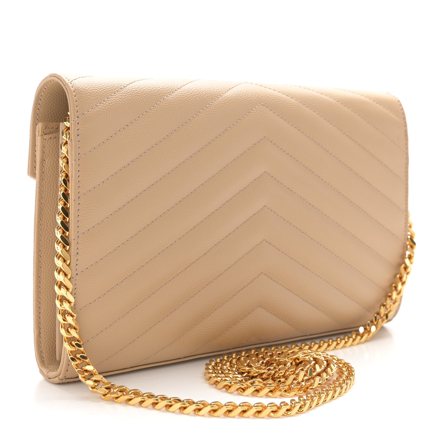 Saint Laurent Grain De Poudre Matelasse Chevron Monogram Chain Wallet Nude Powder 3 of 11