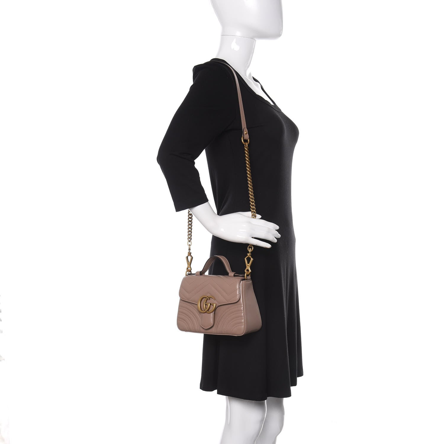Gucci Calfskin Matelasse Mini GG Marmont Top Handle Shoulder Bag Porcelain Rose 2 of 10