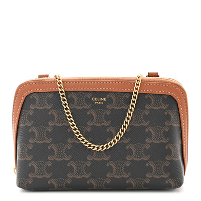 Celine Triomphe Canvas Lambskin Clutch On Chain Tan 1 of 10