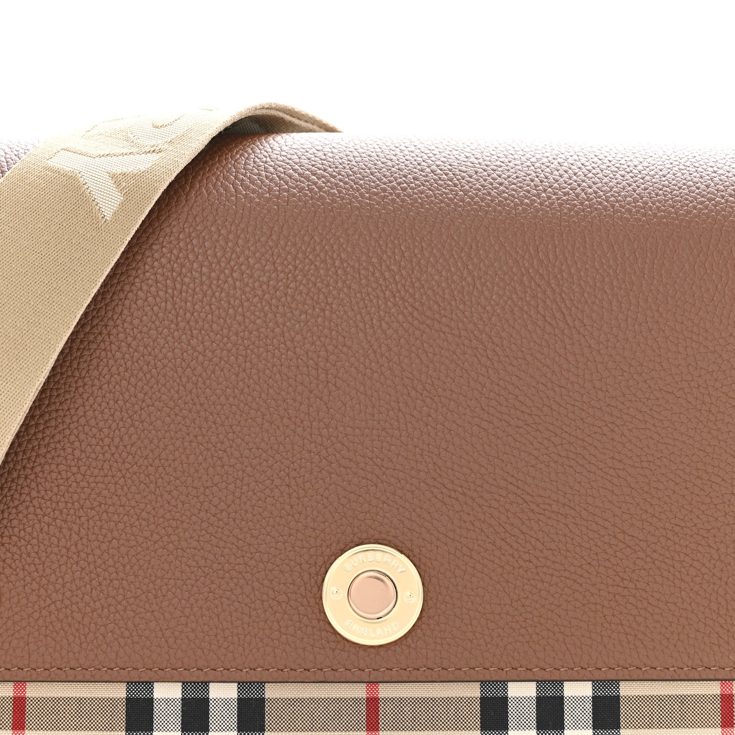 Grainy Calfskin Vintage Check Note Crossbody Bag Malt Brown