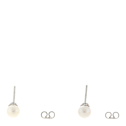 Tiffany 18K White Gold Diamond Akoya Pearl 6.5-7mm Signature Earrings 3 of 4