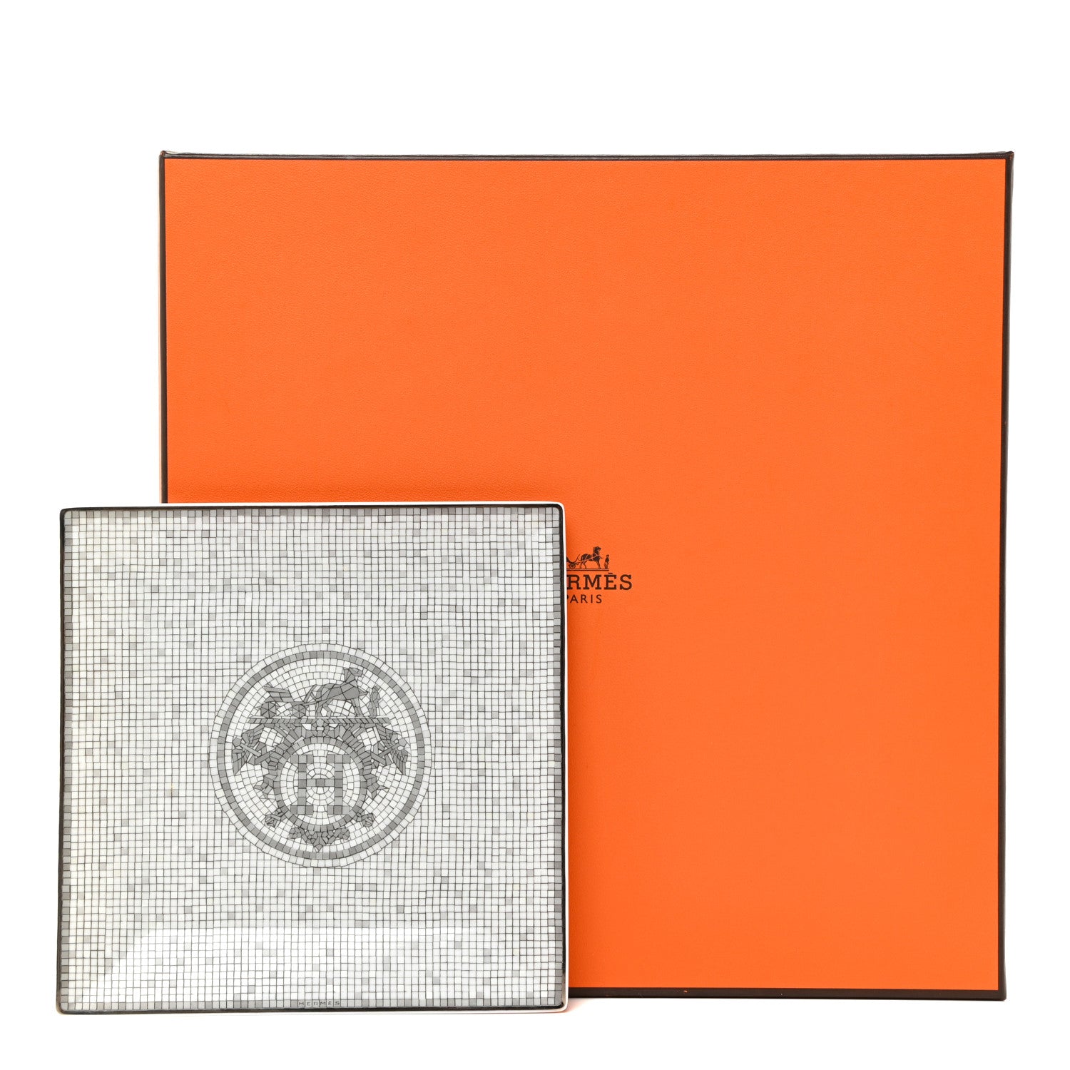 Hermes Porcelain Mosaique Au 24 Platinum Square Plate N°3 7 of 7