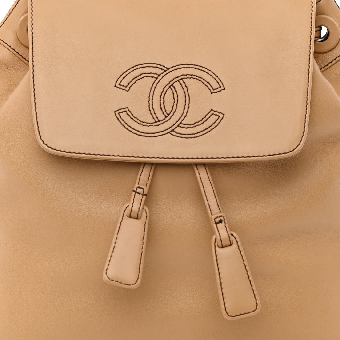 Lambskin CC Drawstring Backpack Beige