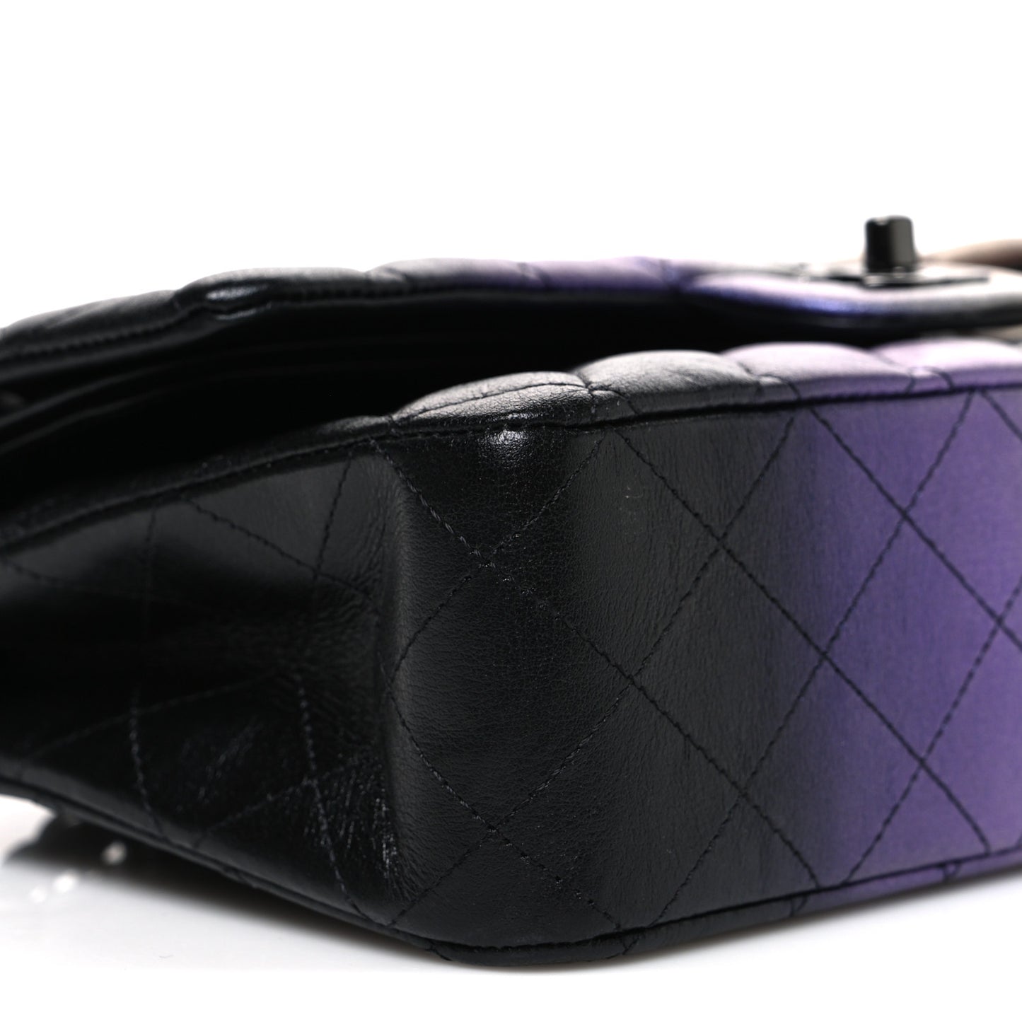 Metallic Calfskin Quilted Ombre Medium Double Flap Black