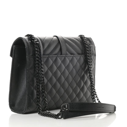 Saint Laurent Grain De Poudre Textured Mixed Matelasse Triquilt Medium Monogram Satchel Black 3 of 13