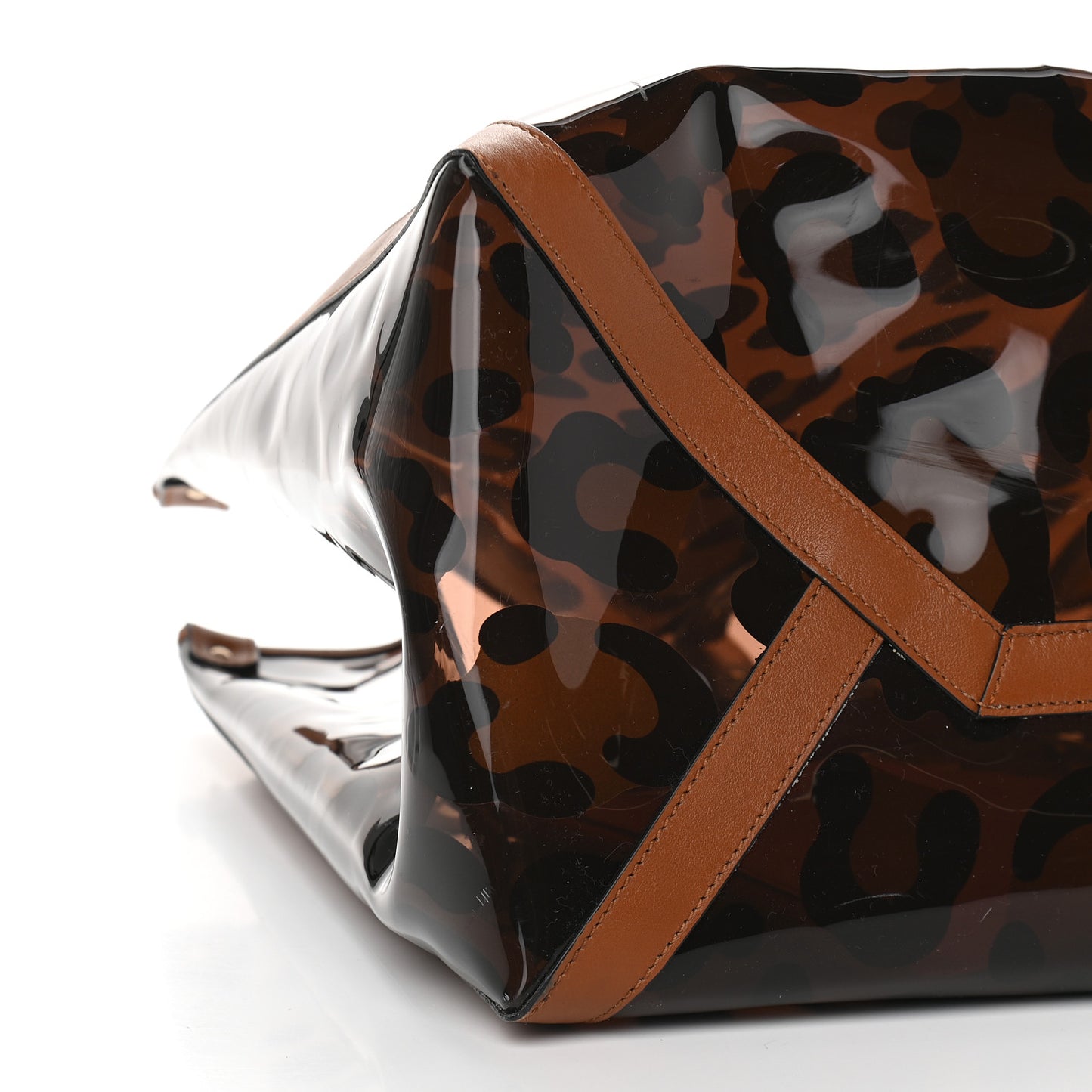 PVC Leopard Print Large Rockstud Shopping Tote Brown