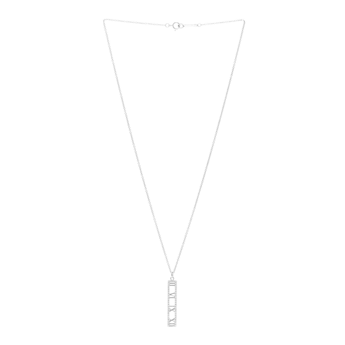 18K White Gold Diamond Narrow Atlas Bar Pendant Necklace