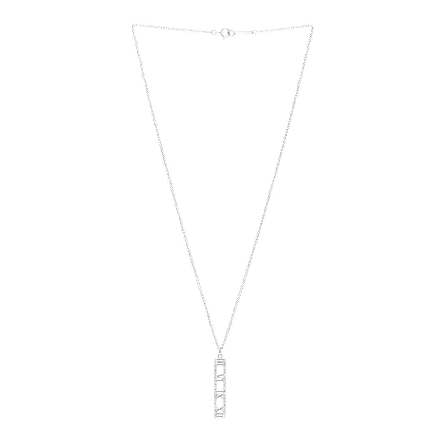 Tiffany 18K White Gold Diamond Narrow Atlas Bar Pendant Necklace 3 of 5